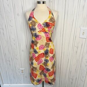 HARVE BENARD Vintage Linen Blend Halter Dress, Size 4